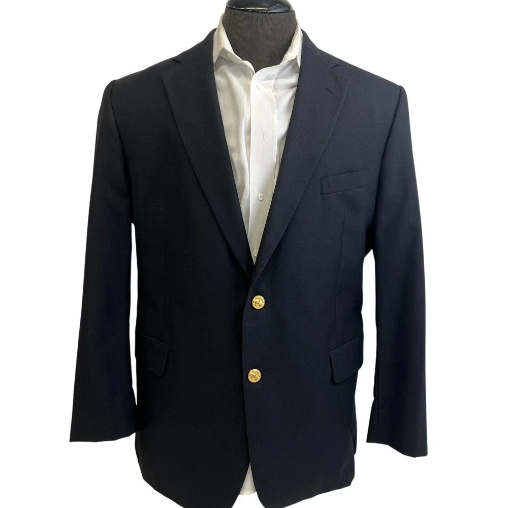 Brooks Brothers Blazer Mens 45R Black Wool 1818 Madison Loro Piana Gold‎ Buttons